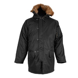 Fox Outdoor Products Men's GI Style N-3B Parka - Water-Repellent Insulated Hooded Mid-Thigh Full-Cut Cold Weather Jacket, Black - L