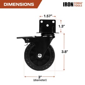 Iron Forge Tools Side Mount Casters Set of 4, Swivel Caster Wheels for Furniture, Cart, Black Powder Coated L-Shaped Plate 3 Inch Castor Wheels, 200lbs Total 4 Wheel Capacity, with Knobby Tires