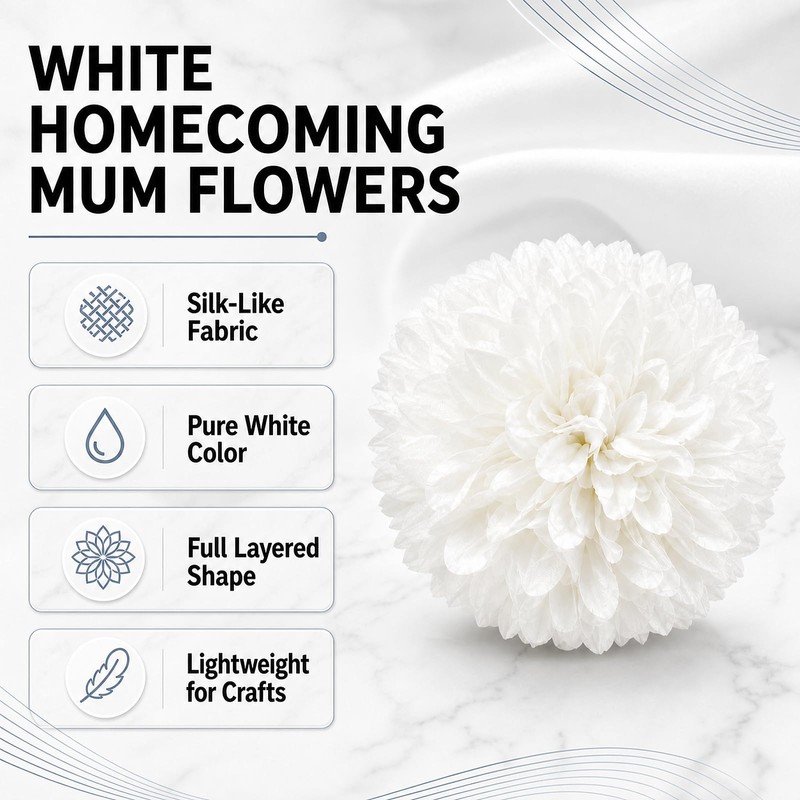 Kypikosp 3 White Mums,1 Neck Strap,10 Pearl Letters,Homecoming Mum Supplies