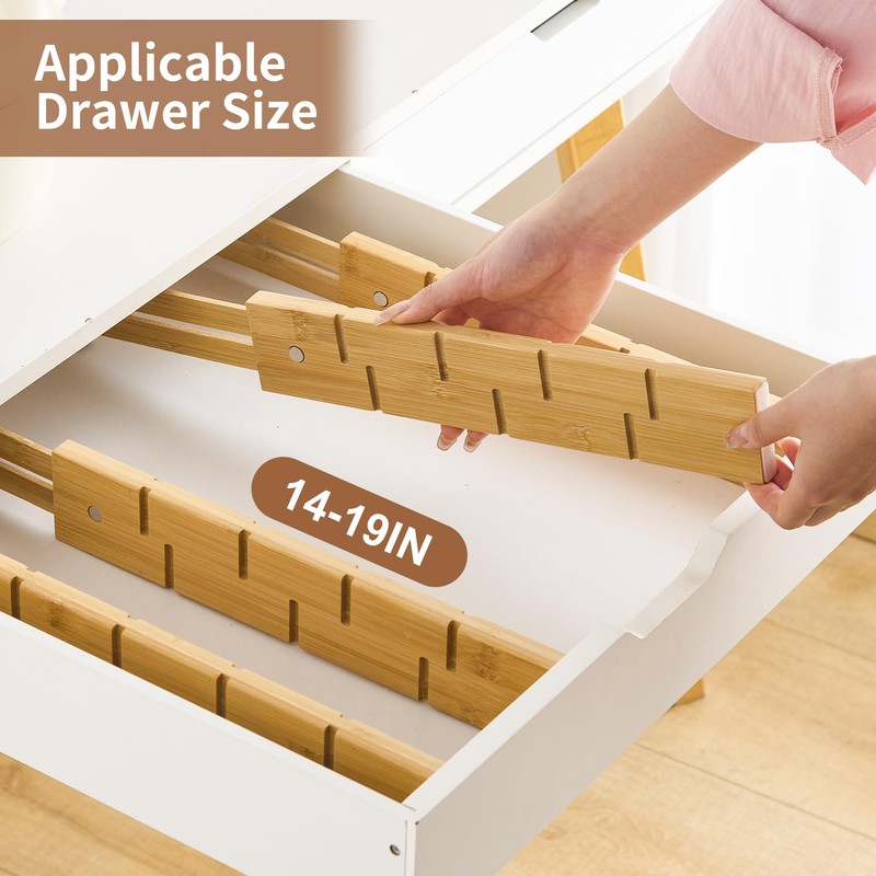 FILWH Bamboo Drawer Dividers with Inserts kitchen drawer organizer Adjustable