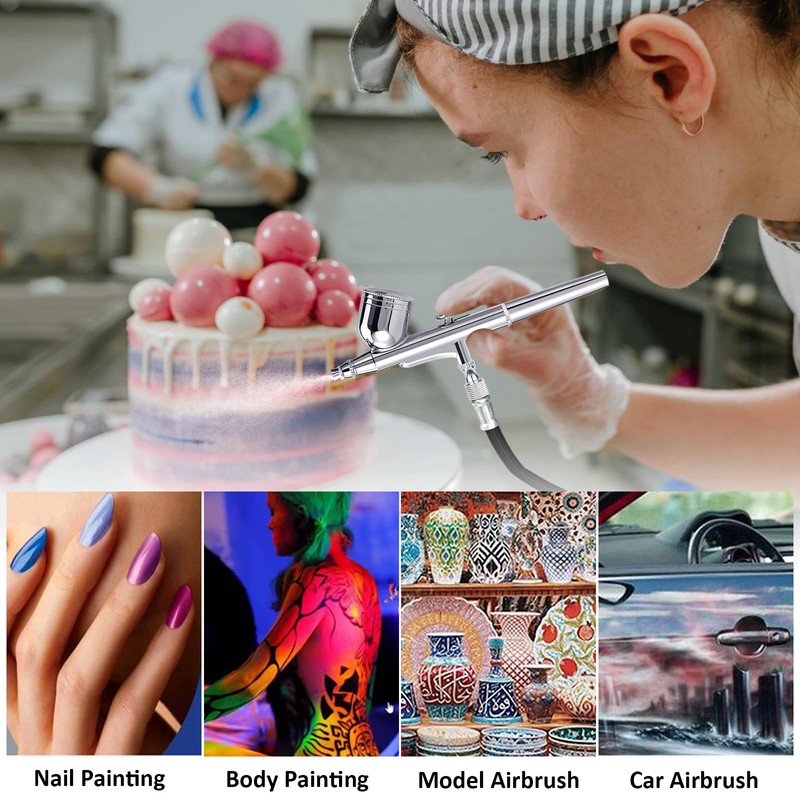 Professional Dual-Action Airbrush Kit, 0.2/0.3/0.5mm Nozzles, Gravity Feed Spray Gun