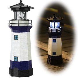 HSHD Lighthouse with Rotating Beacon LED Lights - Solar Lighthouse Lamp Outdoor Decorative for Garden Patio Well Cover Gifts(Blue2)