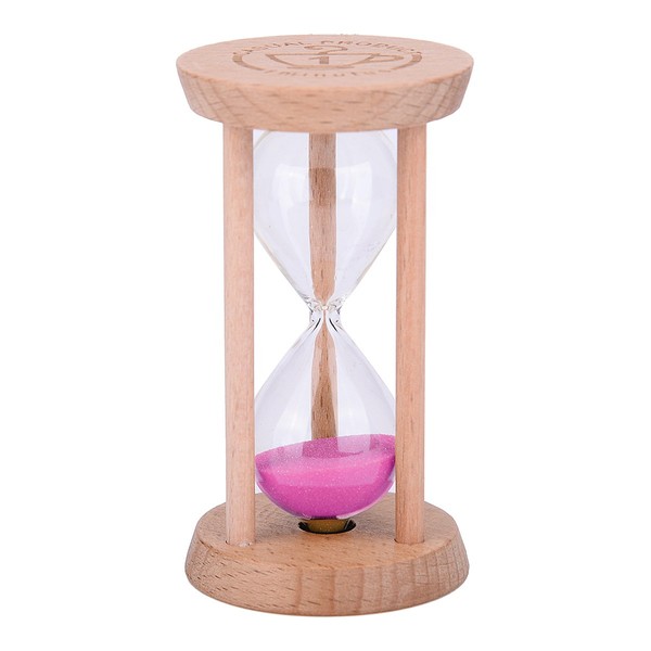 Mini Sand Timer - Wooden Hourglass Sand Clock Timer, Wood Colour Hourglass Tool for Home and Restaurant, 1 Minute/3 Minutes Sand Timer 1min Wood + Pink