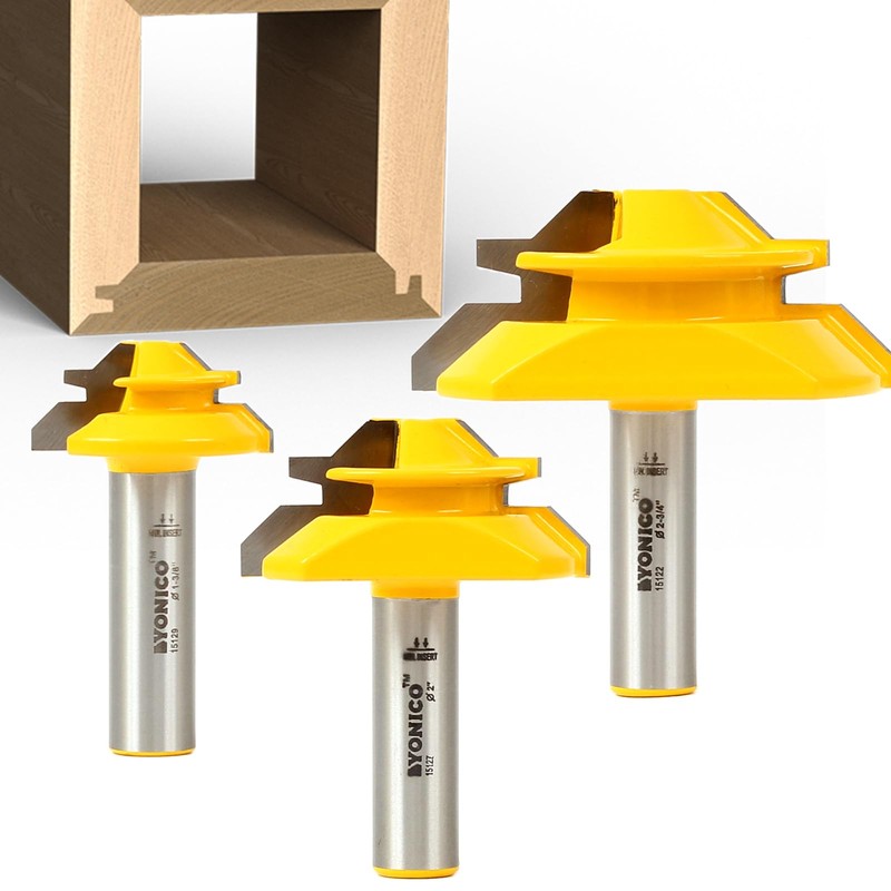 YONICO Lock Miter Router Bit Set 3 Bit 45 Degree