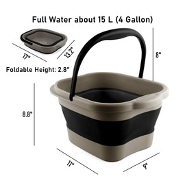 Collapsible Foot Tub Feet Soaking Spa Bath with Handle for Men Adult, Plastic Inflatable Feet Soak Basin Foldable Foot Soaker Bucket Footbath with Massager Acupoint for Washing, Black