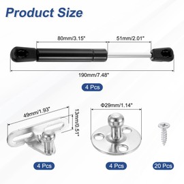 sourcing map 4Pcs Lid Support Hinges, 6 Inch 80N Gas Struts Soft Close Folding Lid Stay Hinges Lift Support Slow Lowering Pneumatic Lid Buffer for Cabinet Closet Wardrobe, Black