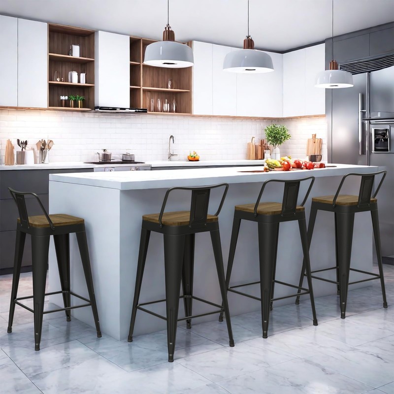 24 Inch Bar Stools Set of 4, Metal Stools for
