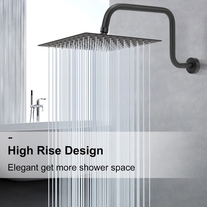 NearMoon S Shape Shower Extension Arm with Flange, Stainless Steel