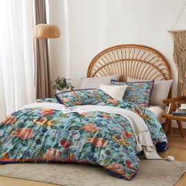 MAGRACE King Duvet Cover Ultra Soft Luxury 100% Cotton Cute Floral Comforter Cover Set, Breathable and Durable, Textured Duvet Cover with Pillow Shams