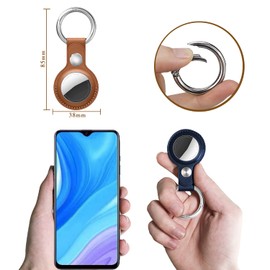 [2Stücke] Airtag Anhänger,Airtag Schlüsselanhänger aus Leder,Air Tag Anhänger,Blau&Braun Airtags Hülle,Es Kann den AIRTAG-Locator Schützen, Kratzer Verhindern und Sicherer Sein