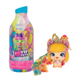 VIP PETS Color Boost | Surprise collectible puppy doll with long hair to style (30cm) + Accesories & Chalk hair dye - Gift toy for kids +3 Years