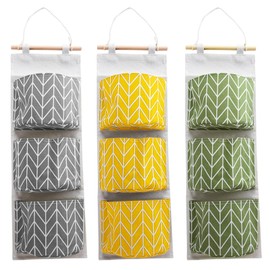3 Pcs Wall Hanging Storage Bag - 3-Layer Waterproof Linen Fabric Hanging Wide Storage Pocket Organiser for Clothes, Toys & Essentials , for Bedroom, Bathroom, Kitchen, Office, Wardrobe, Clothes Rail