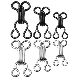kuou 50 Sets Sewing Hooks and Eyes Closure, 3 Sizes Bra Hooks Metal Eyes Closure Clothing Fasteners for Sewing Bra and Clothing(Silver and Black)