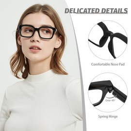 JiSoo Oversized Reading Glasses for Women 1.25, Stylish Designer Readers Large Frame with Spring Hinge, 1.25 Black