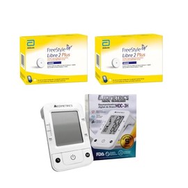 FreeStyle Libre 2 Plus, Kit de Monitoreo de Glucosa con Baumanómetro Medimetrics MDC-3H, Monitor Digital de Presión Arterial de Brazo, Pantalla LCD, con 2 sensores.
