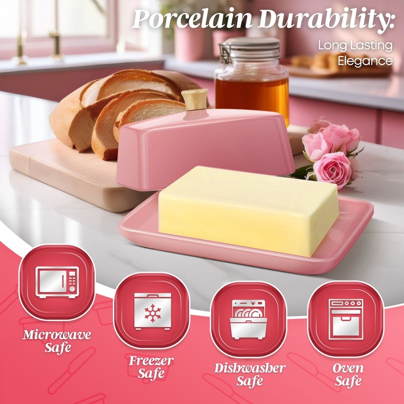 Ceramic Pink Butter Dish and Lid Cover - Butter Storage