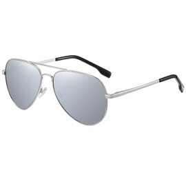 H HELMUT JUST Sunglasses Men Women Polarised Aviator Glasses Metal Frame UV400 Ultralight, Silver/Silver Revo Mirrored