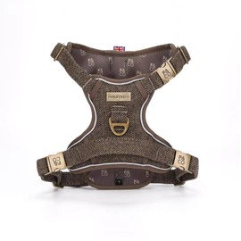 Farleys&Co Premium Tweed Dog Harness | Wool Herringbone | Temperature Control Lining & Antique Brass Buckles | Exclusive UK Design | Quality British Harness | Small To Large Dogs | Brown Tan (Large)