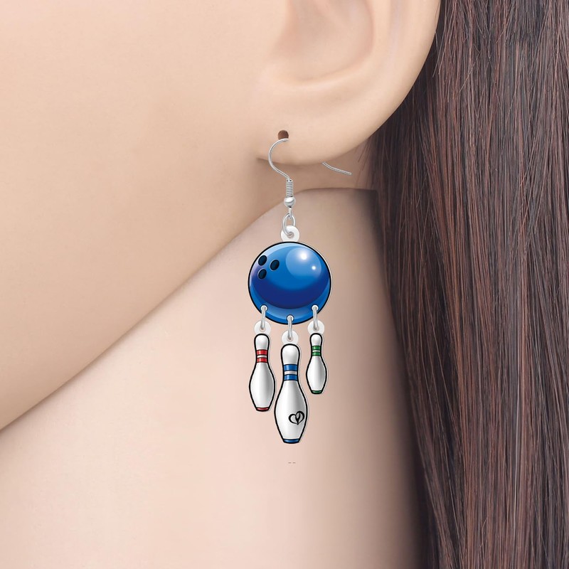DUOWEI Acrylic Funny Bowling Ball Earrings Dangle Cute Sport Balls