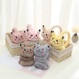 [Global] Pikachu Winter Earmuffs - Cute Cartoon Design, Thick & Warm for Adults & Kids (Unisex) Size/Korean Pink 3ea