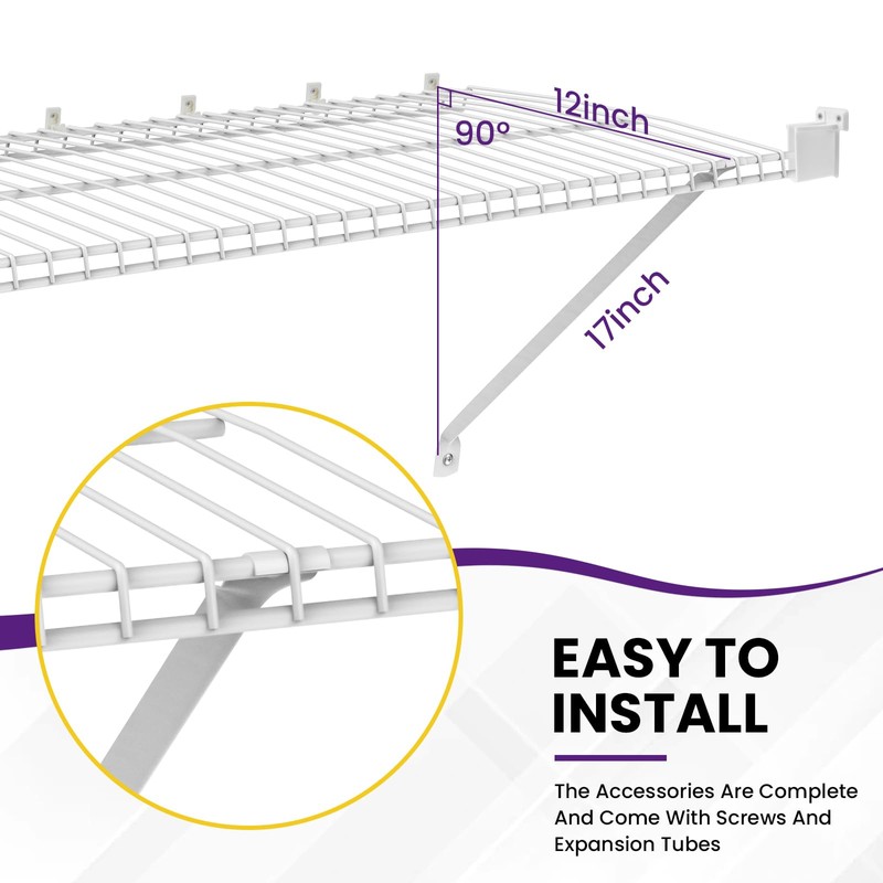 SATUY 20Pcs 12 Inch Wire Shelf Brackets Kit, Includes Shelf