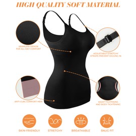 AURUZA 2pcs Women's Shapewear Tummy Control Scoop Neck Camisole Tops for Women Seamless Compression Tank Top Regular and Plus Size, S, Black + Beige