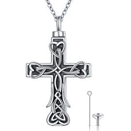 Ladytree Cross Urn Necklaces for Ashes Cremation Pendant 925 Sterling Silver in Memory Loss of Loved One Grief Remembrance Jewelry for Women
