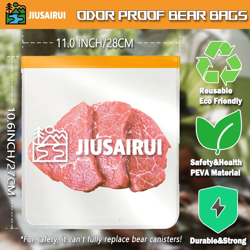 JIUSAIRUI Odor Proof Bear Bags for Food Backpacking: 3Pack Reusable