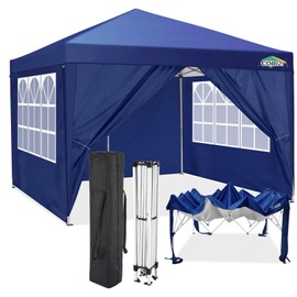 COBIZI 10x10 Pop Up Canopy Tent with 4 Removable Sidewalls, UPF 50+ Waterproof 10x10 Outdoor Portable Canopy for Commercial, Parties, Backyard, Beach with Carry Bag, Ropes, Stakes (Navy Blue, 10'x10')