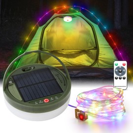 Brillistep Solar Fairy Lights Camping Outdoor 10 m Waterproof IP65 for Tent, Solar Camping Lamp with 10 m RGB Camping Fairy Lights, Rollable