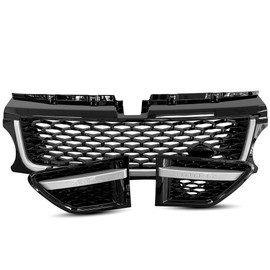 HECASA Front Grille+Air Side Vents Compatible with 2010-2013 Land Rover Range Rover Sport L320 Black and Silver Grill Assembly Replacement