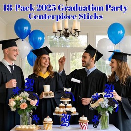 ALISSAR 18Pcs Double Sided 2025 Graduation Party Centerpiece Sticks-Graduation Table Decorations for Class of 2025 (blue)