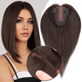 MY-LADY Hair Topper for Women Human Hair for Thinning Hair Loss 8 * 10CM Lace Silk Base Real Remy Hair No Bangs Clip in Hair Pieces Hand-Tied Hairpieces 12 Inch Dark Brown