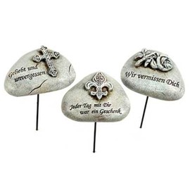 Mourning Stones with Mourning Saying and Motif on Metal Stud. 3 Models, Pack of 3