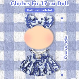 Doll Clothes and Accessories Set for 17cm Plush Doll, 4 Pcs Classic Floral Classy Dolls Clothes with Dresses Bow Hair Clips Necklaces Bags, New Doll Outfit for Best Gifts, No Doll