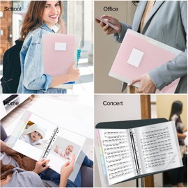 Uquelic Presentation Ring Binder, A4 Display Folder with 50 Punched Pockets and 6 Macaron Color PP Divider Pages, Folder File Plastic Sleeves for Documents, Certificates, Transparent Cover