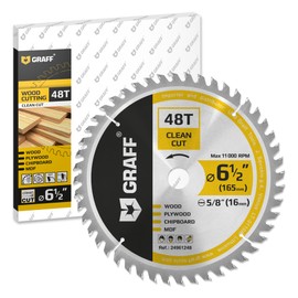 GRAFF 6-1/2-Inch 48-Tooth Circular Saw Blade for Wood Plywood Drywall MDF Plastic - Wood Cutting Saw Blade with 5/8-inch Arbor for Circular Saw and Table Saw Blade, Miter Saw Blade