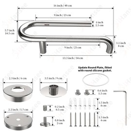 𝐔𝐩𝐠𝐫𝐚𝐝𝐞𝐝 Toilet Grab Bars 16 Inch - Toilet Paper Holder Grab Bar Stainless Steel Knurled Toilet Grab Bars for Seniors Bathtub Bathroom Rails for Elderly Safety Balance Support, Chrome