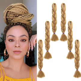 Flosius 24 Inch Jumbo Braids Extensions Braiding Synthetic Hair 6 Pieces Synthetic Braids Afro Hair for Box Crochet Braids Hair Extension (61 cm, 27#)