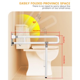 Stainless Steel Handicap Grab Bars - Foldable 29.5 Inch Toilet Bar with Anti-Slip Grip, Space-Saving Flip Design - Ideal for Elderly, Pregnant Women, and Disabled Individuals