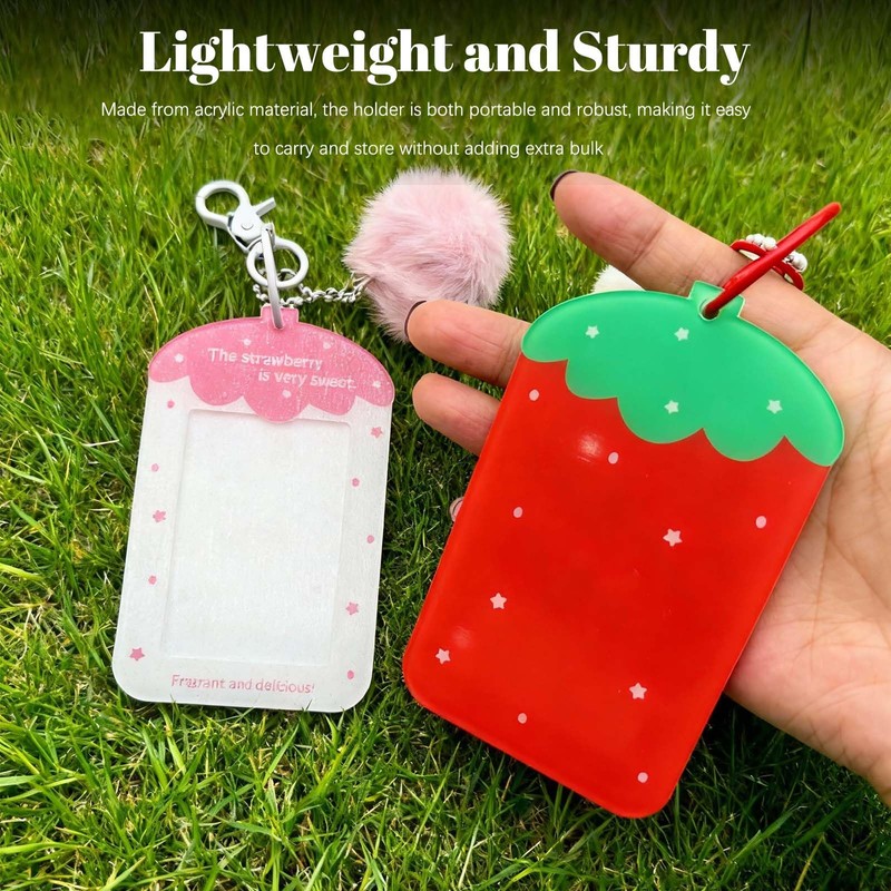 Strawberry Photocard Holder Keychain - Acrylic Photo Protector with Clear