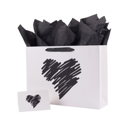 ysmile Large Gift Bag with Tissue Paper for Men Women Girl Birthday Anniversary Valentine 15" - White Heart