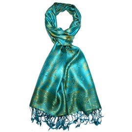 Lorenzo Cana Luxury Men's Scarf Jacquard Woven 100% Silk Paisley Pattern Silk Scarf Turquoise Light Green 7864211, Turquoise/Lemon Yellow