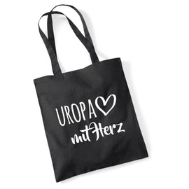 huuraa Jute Bag Uropa with Heart Bag Cotton 10 Litres with Motif for the Greatest People Gift Idea for Friends and Family, black