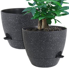 UOUZ 12inch 2Pack Large Self Watering Planters, Plastic Plant Pots with 60oZ Removable Deep Reservoir and Multi Mesh Drainage Holes for Indoor Outdoor Garden Plants and Flowers, Black Speckles