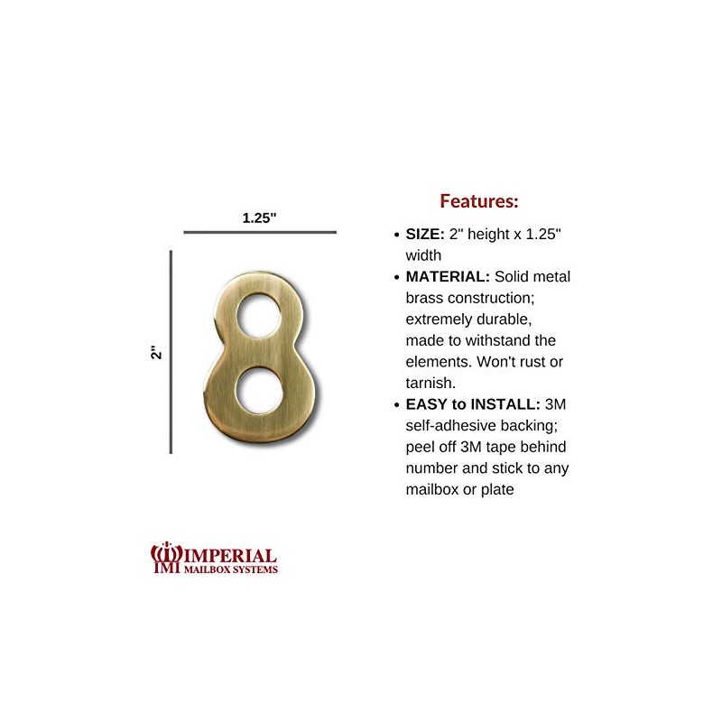 Self-Adhesive 2" Inch Imperial Brass Mailbox Number #8