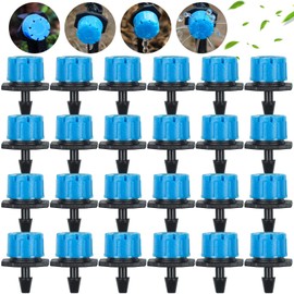 Kalolary 100Pcs 1/4Inch Irrigation Drippers Sprinklers, Adjustable Emitter Drippers Micro Drip Irrigation System Watering Sprinklers Anti-clogging Emitter Dripper Garden Supplies (Blue)