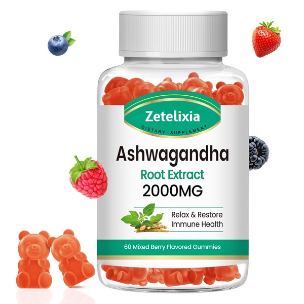 Zetelixia Zetelixia Ashwagandha Gummies, Extra Strength Vitamin D3, Organic Ashwa
