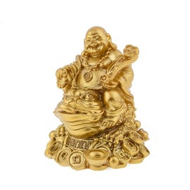 lachineuse - Golden Laughing Buddha Statuette 7cm - Feng Shui Decoration - Chinese Zen Decoration for Home, Office - Lucky Charm Gift Idea