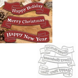 Christmas Letter Banner Metal Die Cuts,Words Merry Christmas Happy New Year Frame Cutting Dies Cut Stencils for DIY Photo Decorative Embossing Paper Dies for Scrapbooking Card Making